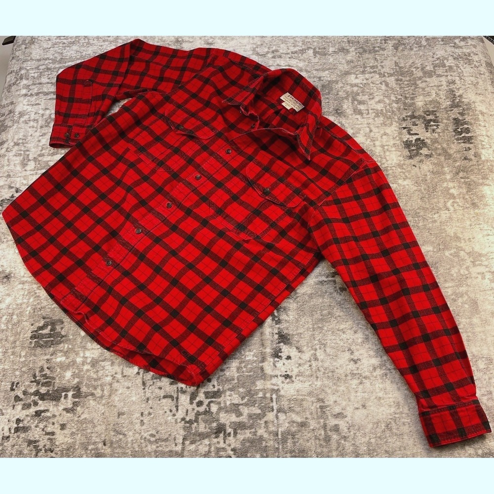 Filson Mens XL Red Black Buffalo Plaid Flannel Shirt Gorpcore Heritage Cabincore
